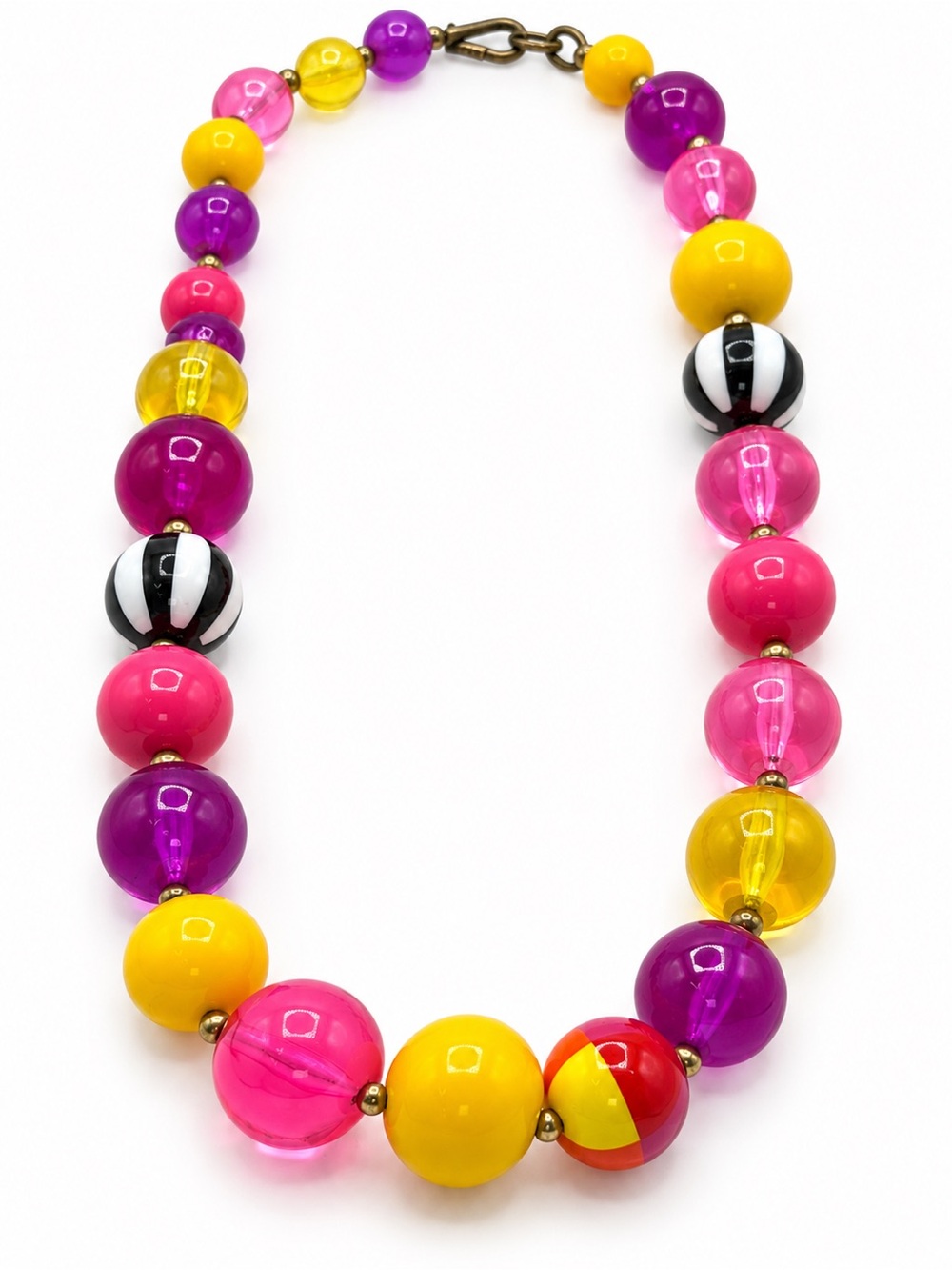Colorful Beaded Statement Necklace - Yellow Pink Purple